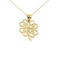 Solid Gold Celtic Trinity Knot Clover Pendant Necklace (Available in Yellow/Rose/White Gold)
