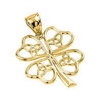 Solid Gold Celtic Trinity Knot Clover Pendant Necklace (Available in Yellow/Rose/White Gold)
