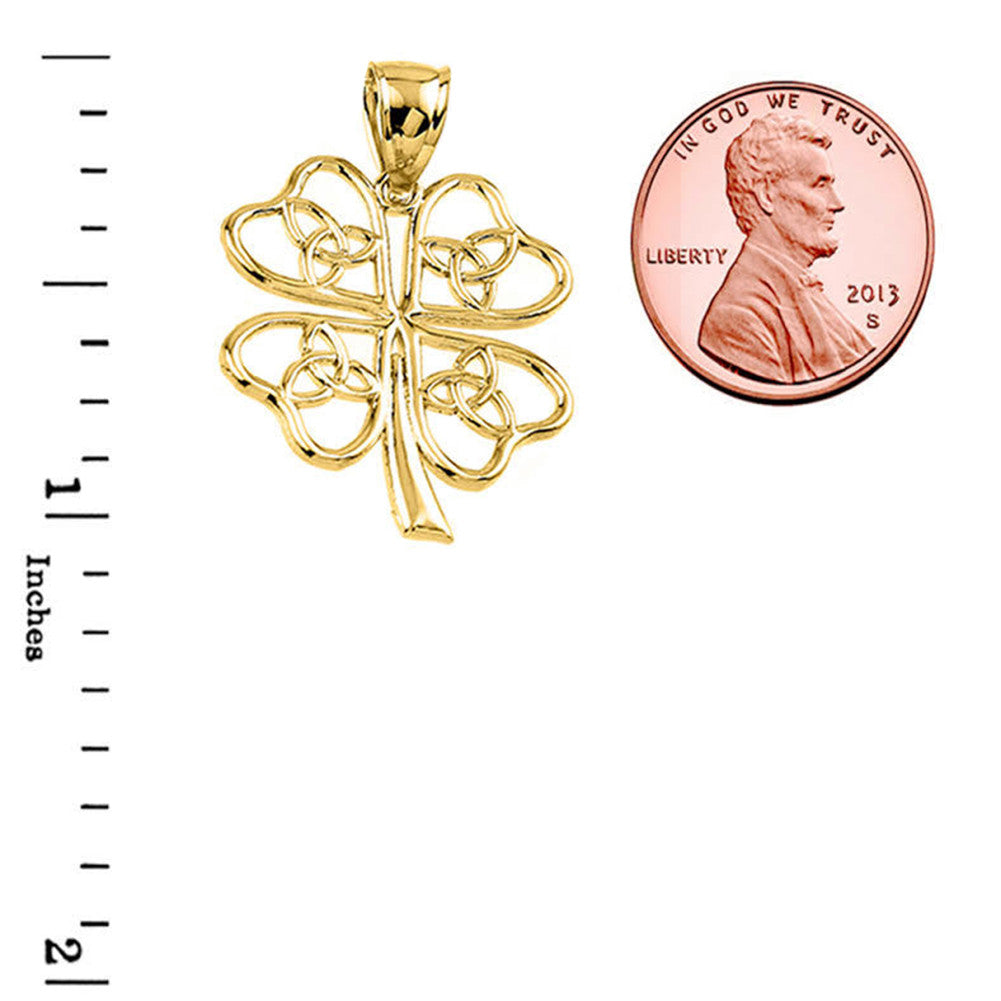 Solid Gold Celtic Trinity Knot Clover Pendant Necklace (Available in Yellow/Rose/White Gold)