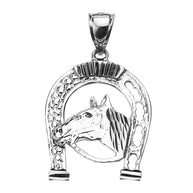 Sterling Silver Horseshoe with Horse Head Pendant Necklace
