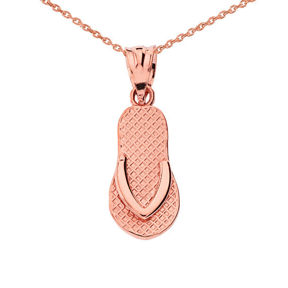 Solid Gold Textured Flip Flop Pendant Necklace(Available in Yellow/Rose/White Gold)