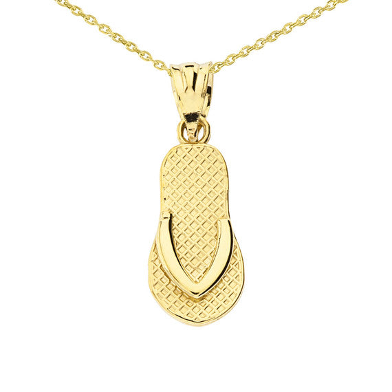 Solid Gold Textured Flip Flop Pendant Necklace(Available in Yellow/Rose/White Gold)