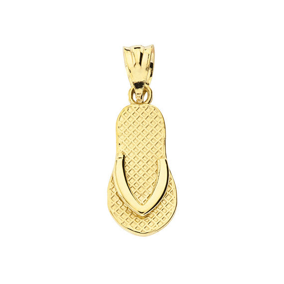 Solid Gold Textured Flip Flop Pendant Necklace(Available in Yellow/Rose/White Gold)
