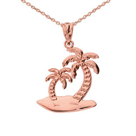 Gold Palm Tree Pendant Necklace(Available In Yellow/Rose/White Gold)