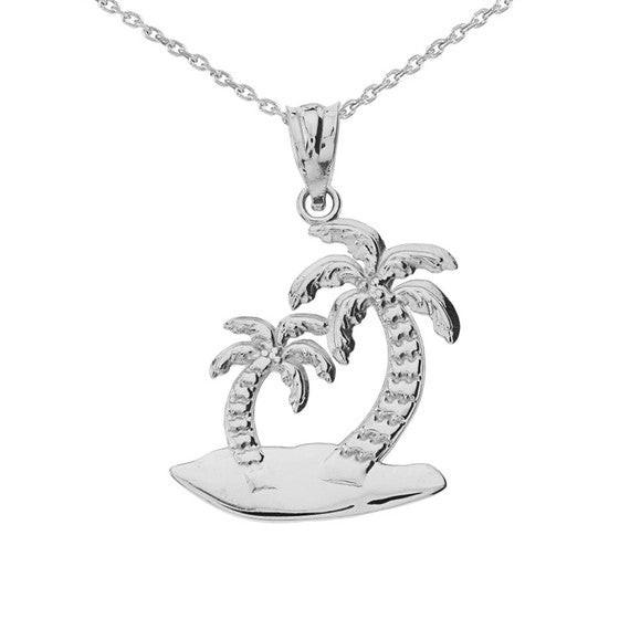 Gold Palm Tree Pendant Necklace(Available In Yellow/Rose/White Gold)