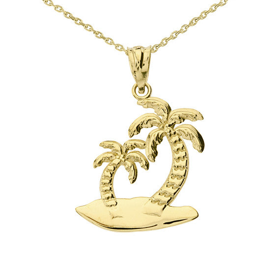 Gold Palm Tree Pendant Necklace(Available In Yellow/Rose/White Gold)