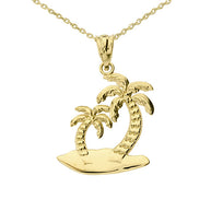 Gold Palm Tree Pendant Necklace(Available In Yellow/Rose/White Gold)