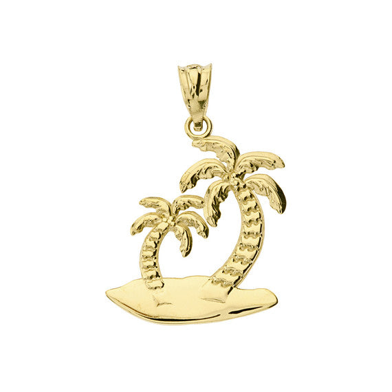 Gold Palm Tree Pendant Necklace(Available In Yellow/Rose/White Gold)