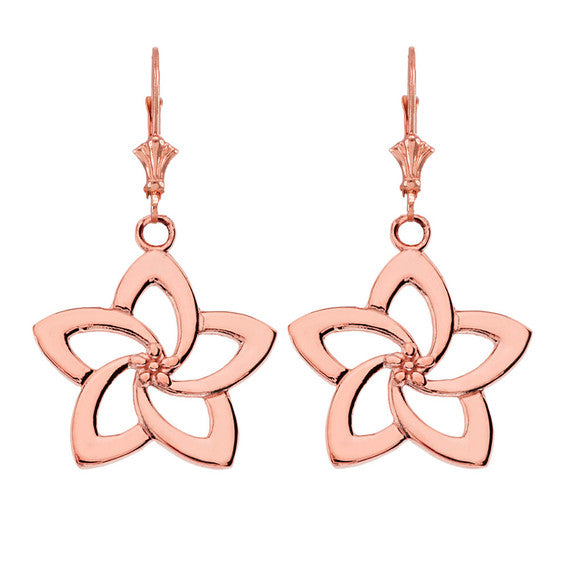 Gold Flower Hawaiian Plumeria Leverback Earrings (Available in Yellow/Rose/White Gold)