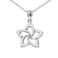 .925 Sterling Silver Flower Hawaiian Plumeria Pendant Necklace