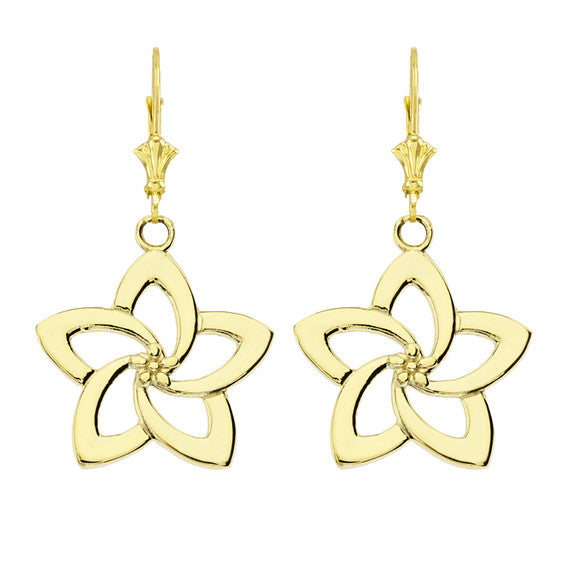 Gold Flower Hawaiian Plumeria Leverback Earrings (Available in Yellow/Rose/White Gold)