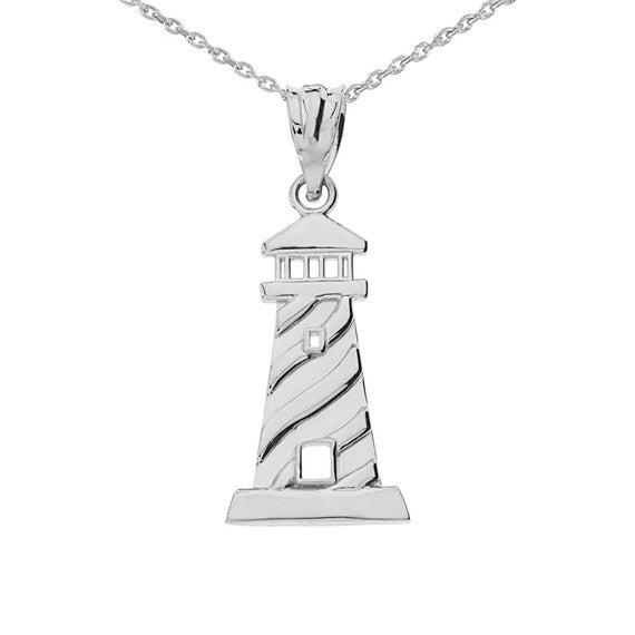 .925 Sterling Silver Lighthouse Pendant Necklace