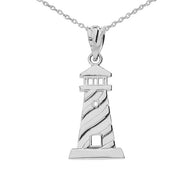.925 Sterling Silver Lighthouse Pendant Necklace