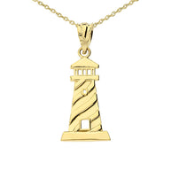 Gold Lighthouse Pendant Necklace (Available in Yellow/Rose/White Gold)