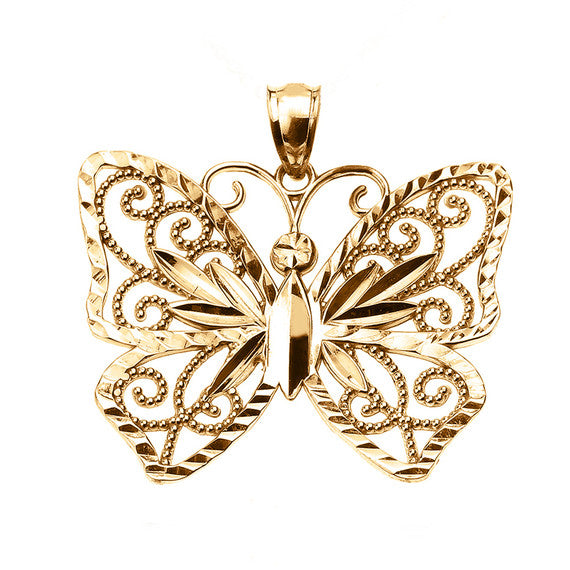 Gold Filigree Butterfly Pendant Necklace(Available In Yellow/Rose/White Gold)