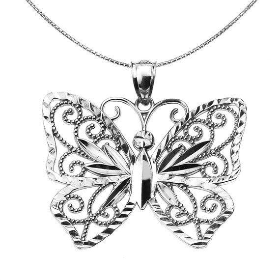 Sterling Silver Filigree Butterfly Pendant Necklace