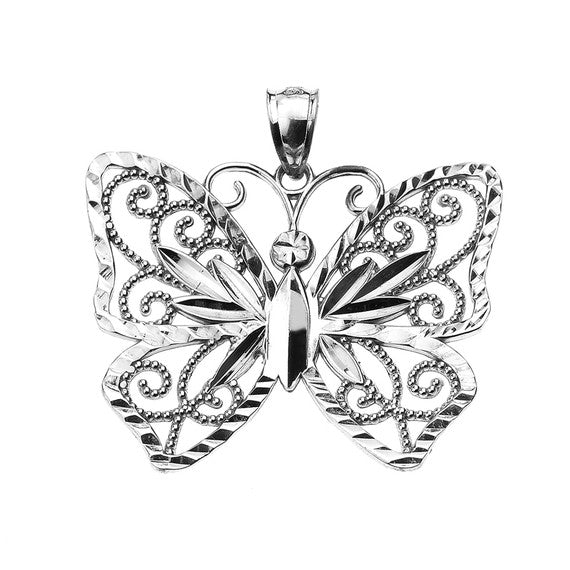 Sterling Silver Filigree Butterfly Pendant Necklace