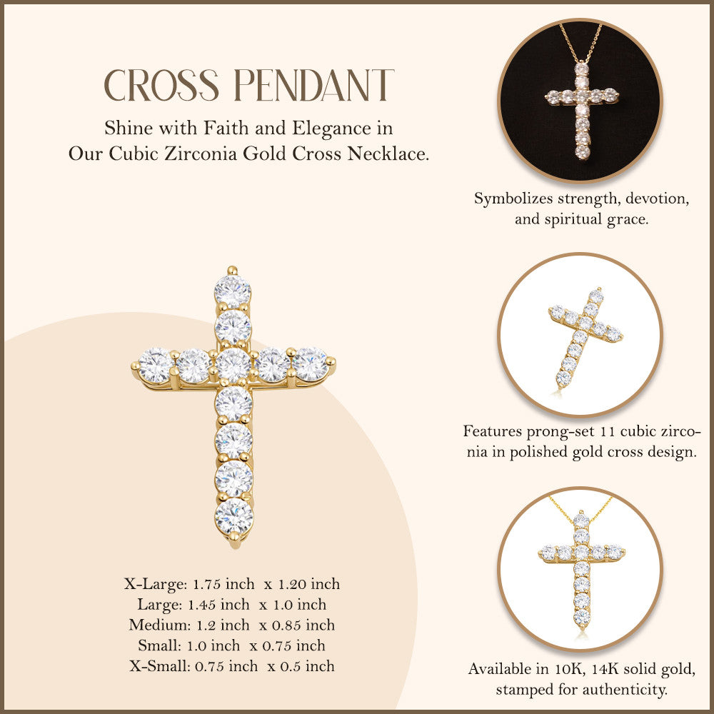 Gold Cross Necklace with Cubic Zirconia (Available in Size XL-XS & Yellow Gold, Rose Gold, White Gold)