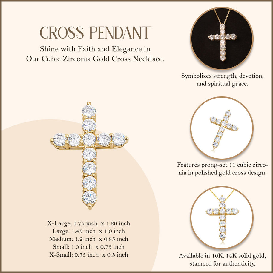 Gold Cross Necklace with Cubic Zirconia (Available in Size XL-XS & Yellow Gold, Rose Gold, White Gold)