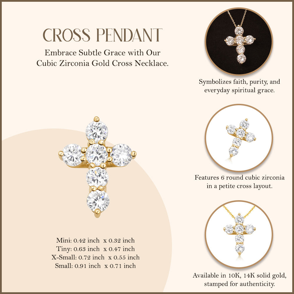 Gold Dainty Cross Necklace with Cubic Zirconia (Available in Size Mini-Small & Yellow Gold, Rose Gold, White Gold)