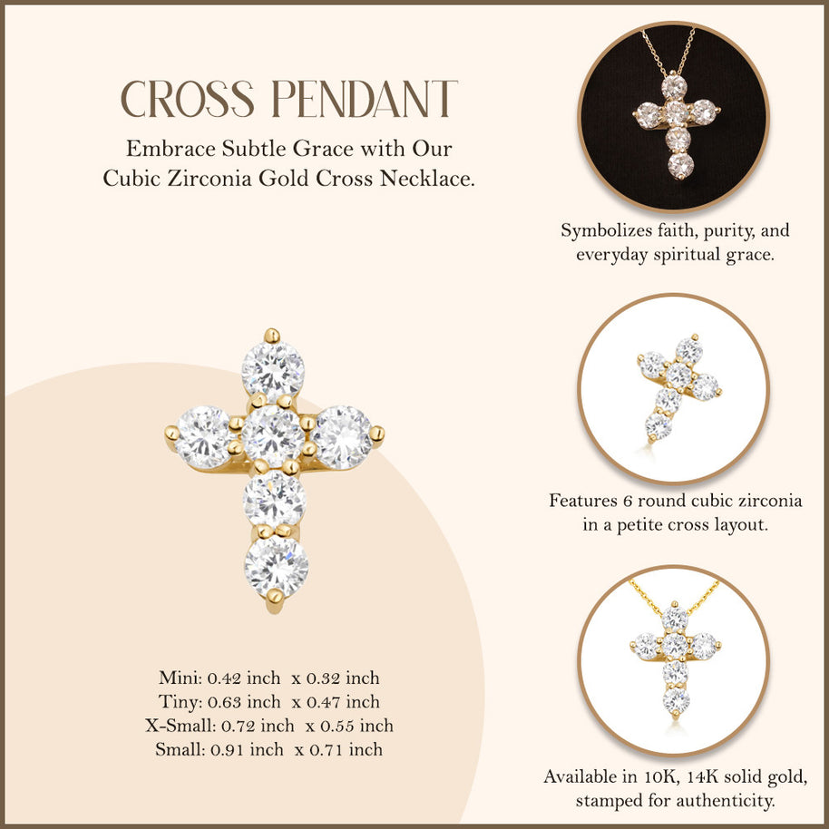 Gold Dainty Cross Necklace with Cubic Zirconia (Available in Size Mini-Small & Yellow Gold, Rose Gold, White Gold)
