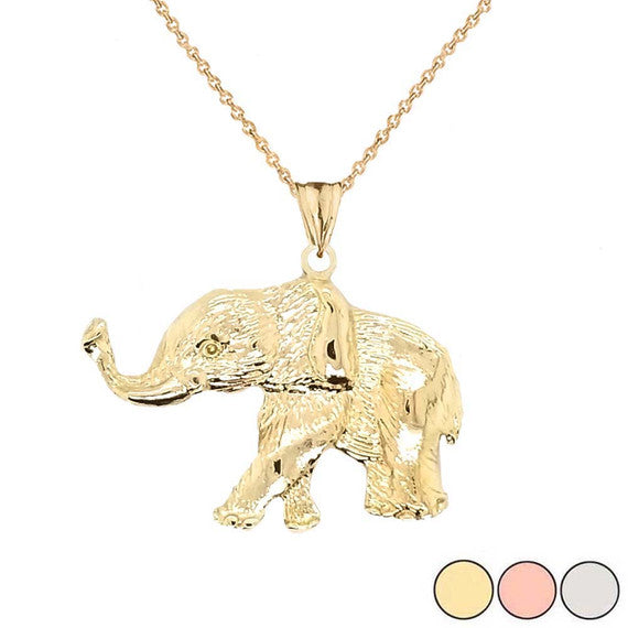 Gold Elephant Lucky Pendant Necklace (Available in Yellow/Rose/White Gold)