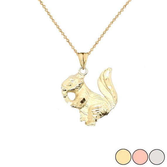 Squirrel Pendant Necklace In Gold (Yellow/Rose/White)
