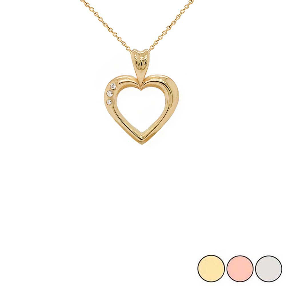 Gold Heart Diamond Pendant Necklace (Available in Yellow/Rose/White Gold)