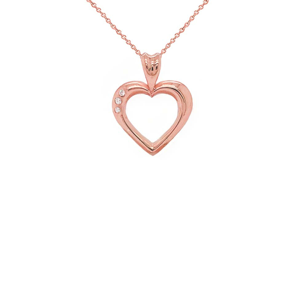 Gold Heart Diamond Pendant Necklace (Available in Yellow/Rose/White Gold)