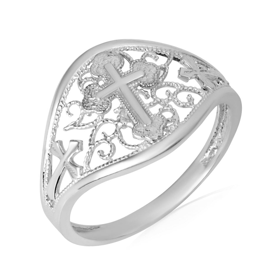 Two-Tone Filigree Cross Ring (Available in Yellow/Rose/White Gold)