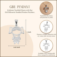 .925 Sterling Silver Girl Silhouette Studded Pendant Necklace