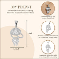.925 Sterling Silver Boy Silhouette Studded Pendant Necklace