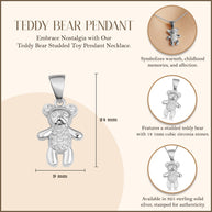 .925 Sterling Silver Teddy Bear Studded Toy Pendant Necklace