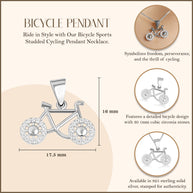 .925 Sterling Silver Bicycle Sports Studded Cycling Pendant Necklace
