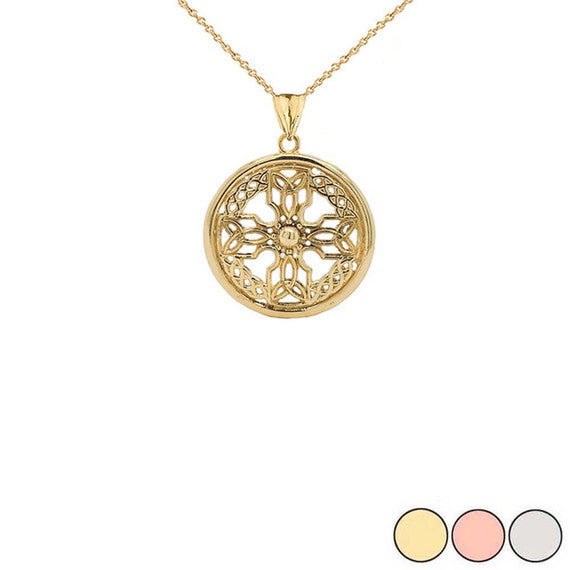 Solid Gold Celtic Knot Cross Shield Pendant Necklace(Small)(Available in Yellow/Rose/White Gold)