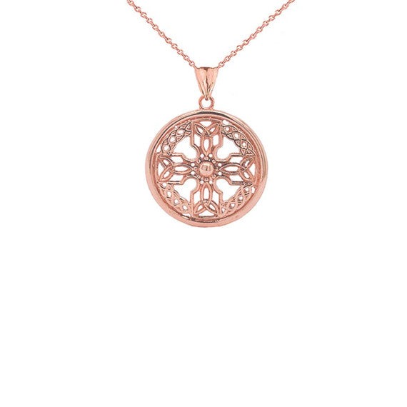 Solid Gold Celtic Knot Cross Shield Pendant Necklace(Small)(Available in Yellow/Rose/White Gold)