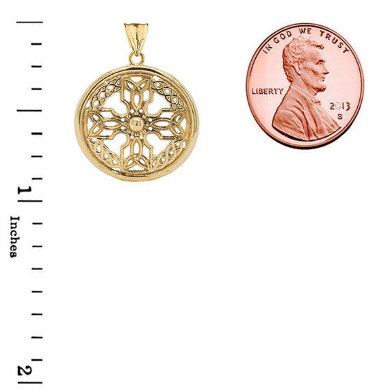 Solid Gold Celtic Knot Cross Shield Pendant Necklace(Small)(Available in Yellow/Rose/White Gold)