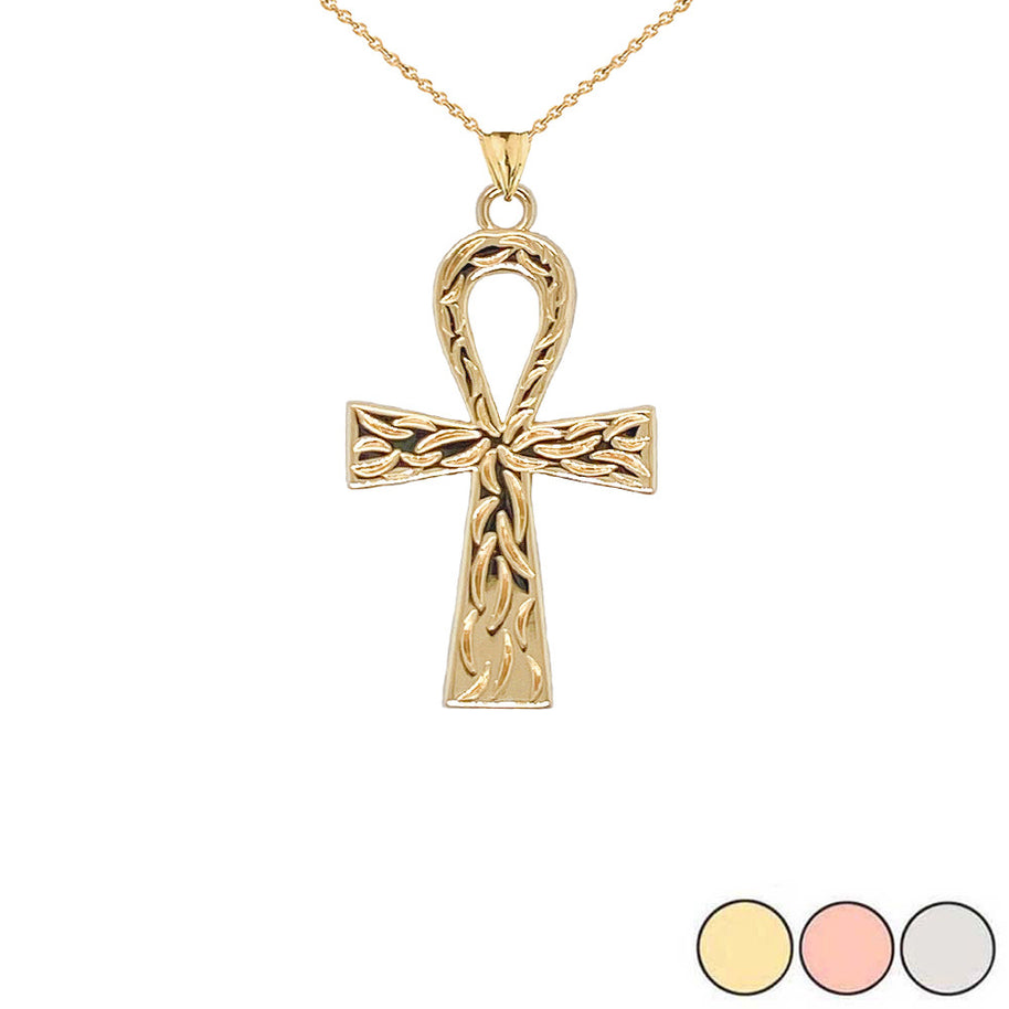 Gold Ankh Cross Charm Pendant Necklace (Available in Yellow/Rose/White) (Large)