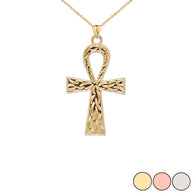Gold Ankh Cross Charm Pendant Necklace (Available in Yellow/Rose/White) (Large)