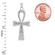 Ankh Cross Charm Pendant Necklace in Sterling Silver (Large)