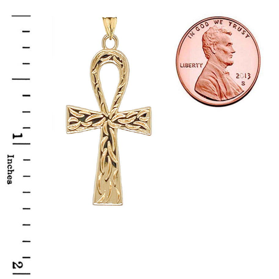 Gold Ankh Cross Charm Pendant Necklace (Available in Yellow/Rose/White) (Large)