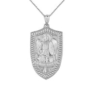 .925 Sterling Silver Patron Saint Michael Archangel Shield Pendant Necklace