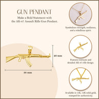 Gold AK-47 Assault Rifle Gun Pendant Necklace (Available in Yellow/Rose/White Gold)