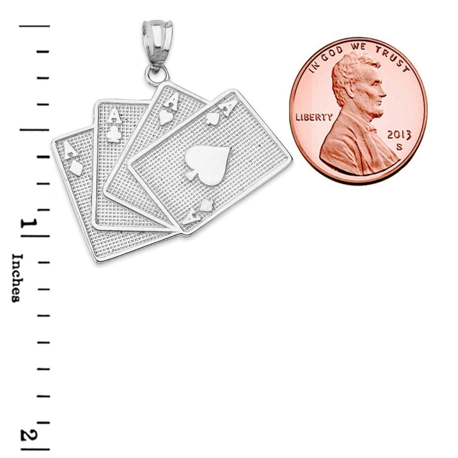 Four of a Kind Aces Card Pendant Necklace in Sterling Silver