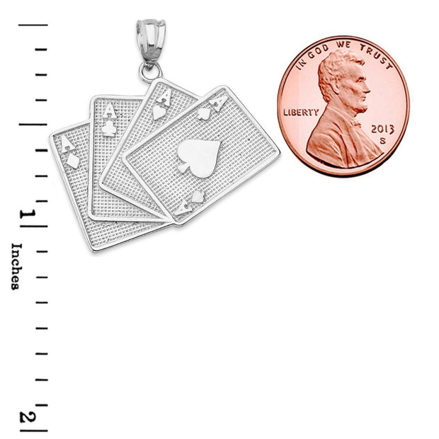 Four of a Kind Aces Card Pendant Necklace in Sterling Silver