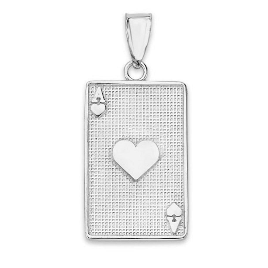 Ace of Hearts Card Pendant Necklace in Sterling Silver