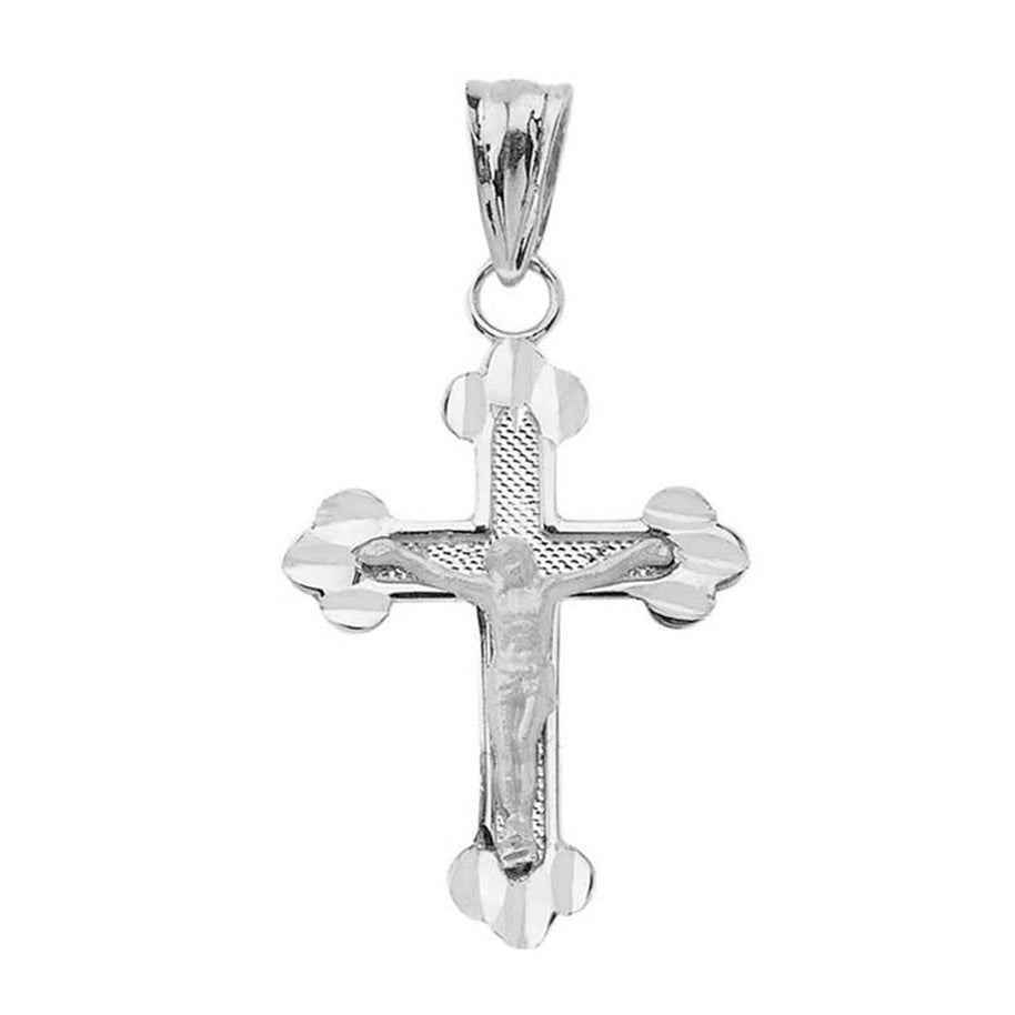 .925 Sterling Silver Diamond Cut Greek Orthodox Cross Crucifix Pendant Necklace