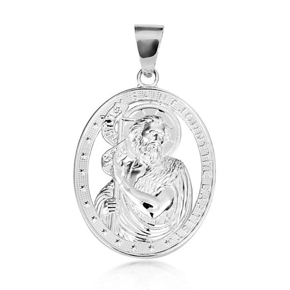 .925 Sterling Silver Oval Patron Saint John The Baptist Pendant Necklace