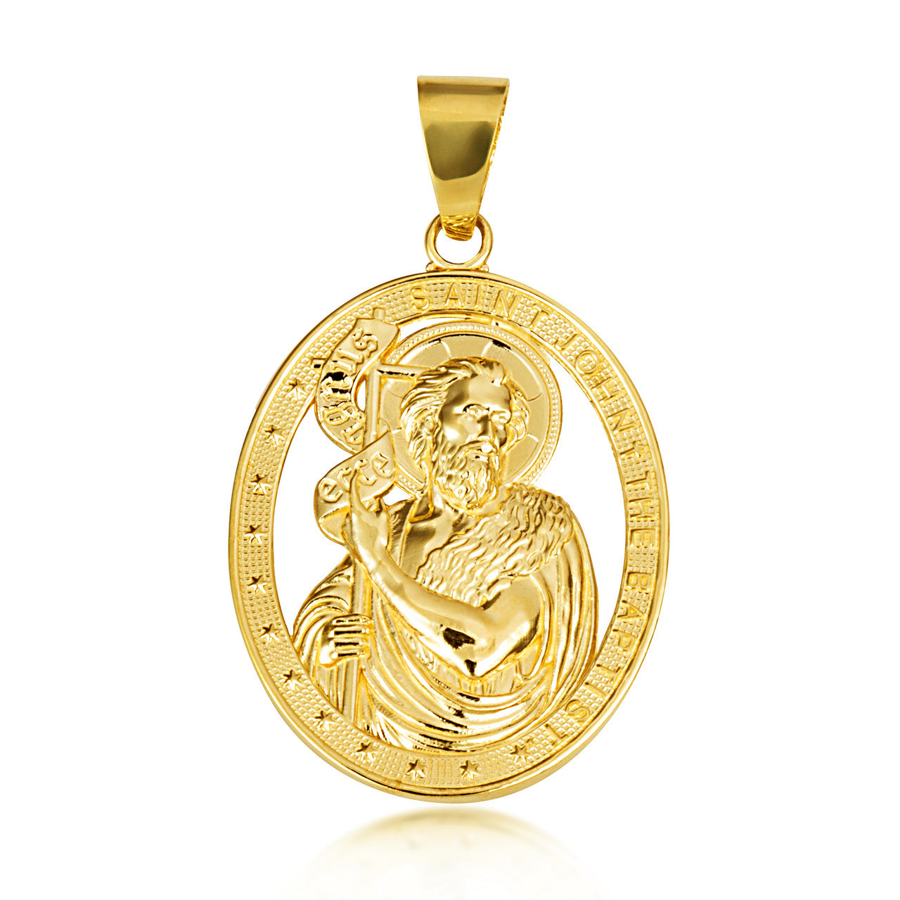 Gold Oval Patron Saint John The Baptist Pendant Necklace (Available in Yellow/Rose/White Gold)