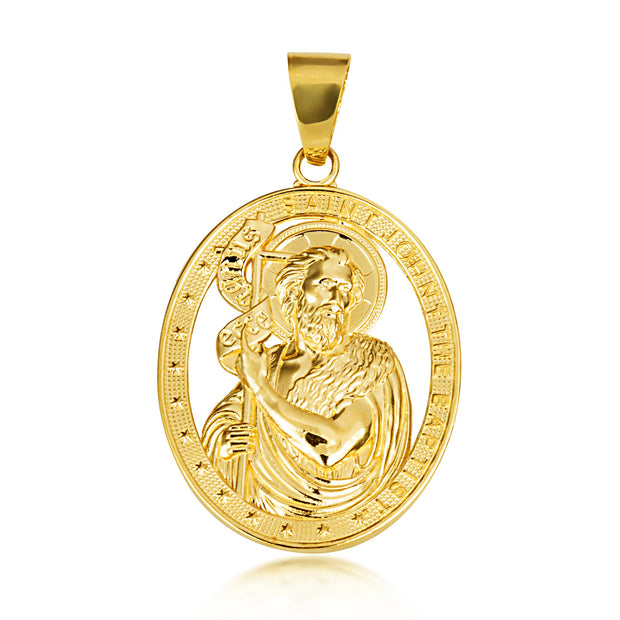 Gold Oval Patron Saint John The Baptist Pendant Necklace (Available in Yellow/Rose/White Gold)